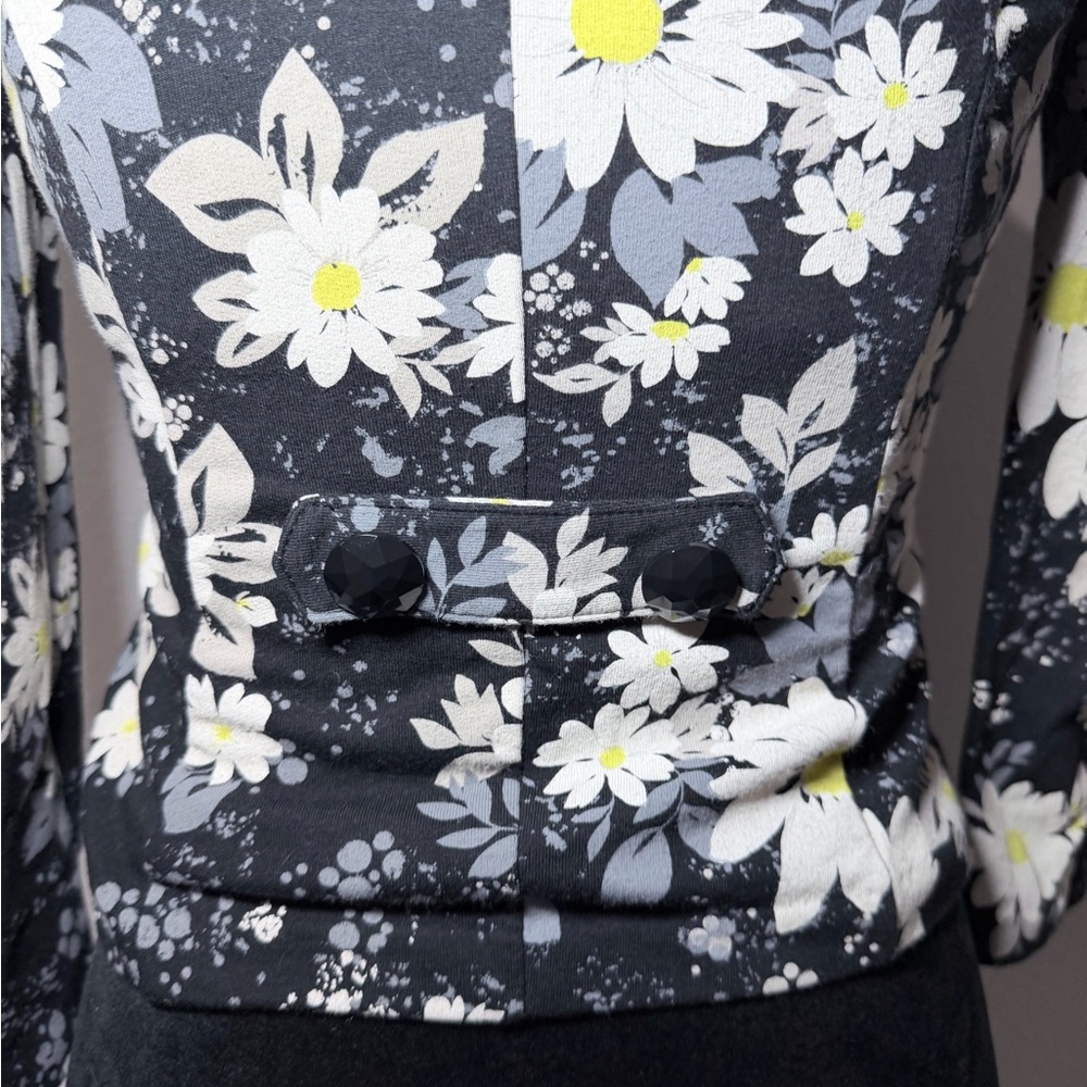 Y2K Candie’s Daisy Print Cropped Blazer XS Black Floral Jacket - Picture 4 of 9
